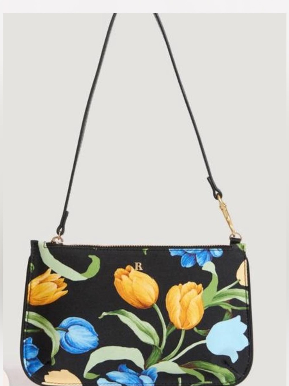 Rouje Black Clutch with Yellow & Blue Tulip Print